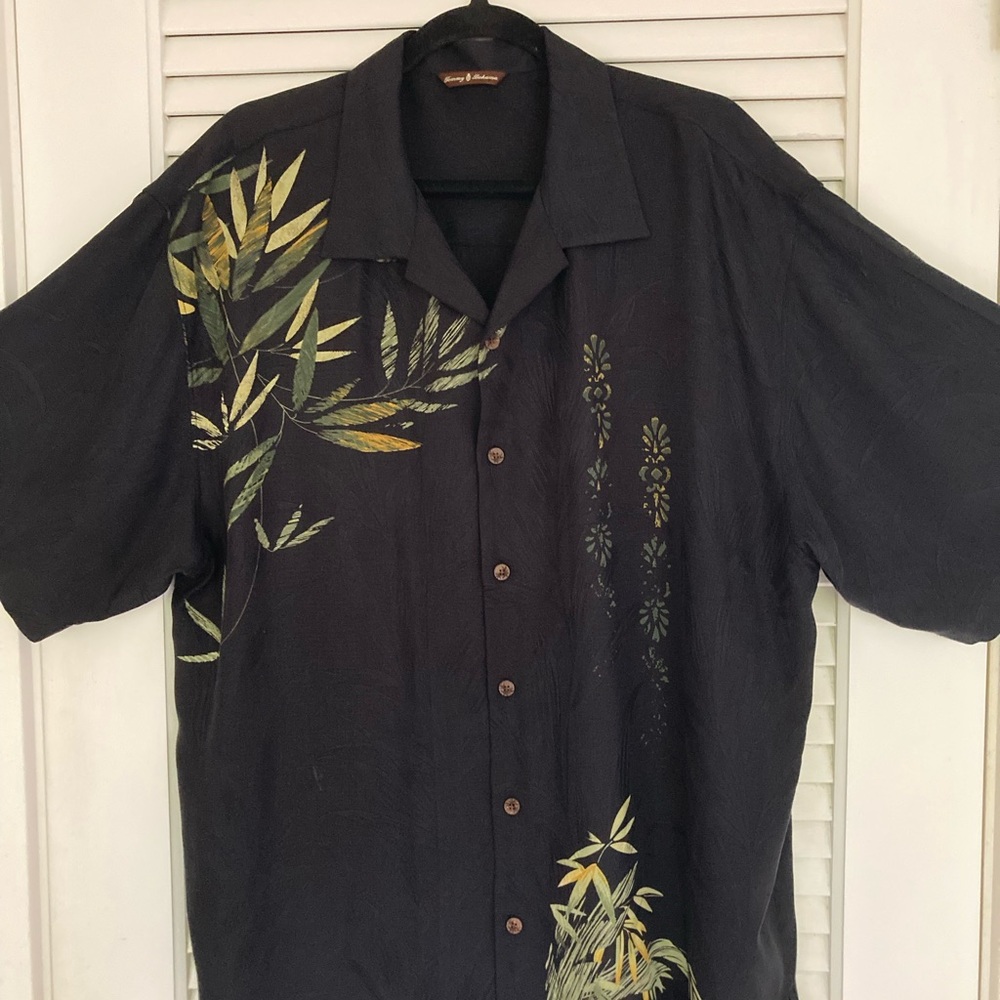 Tommy Bahama Black and Green Tropical Shirt